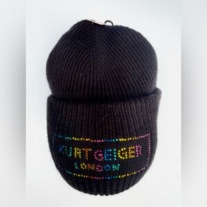 Kurt Geiger Black Beanie with Colorful Logo